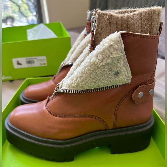 NIB Sam Edelman Linds Platform Boots Brown Zippered Sock Winter Size 7.5 New - Picture 4 of 10